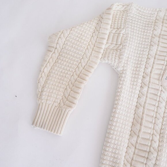 Vintage 90S Eddie Bauer Cream Cable Knit Nautical Mock Neck Sweater Medium - Picture 9 of 10